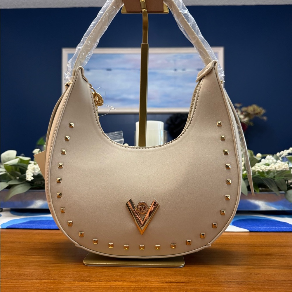 Valentino Orlandi Studded Handbag in Bone with Gold accents